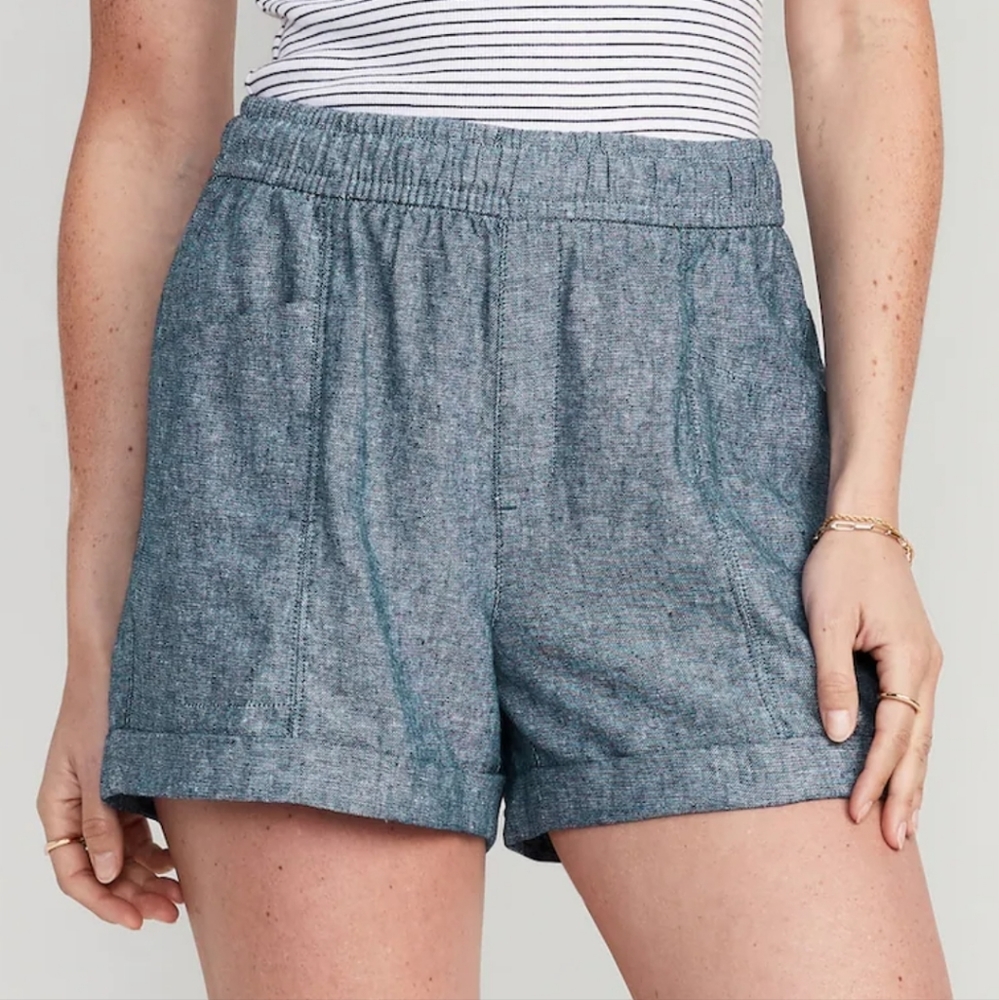 Linen-Blend Chambray Shorts 2X